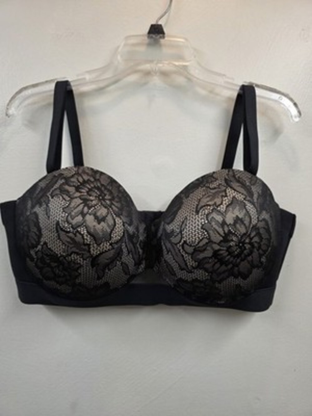 Cacique Balconette Underwire Bra 42D Black/Beige Floral Lace Adjustable Straps
